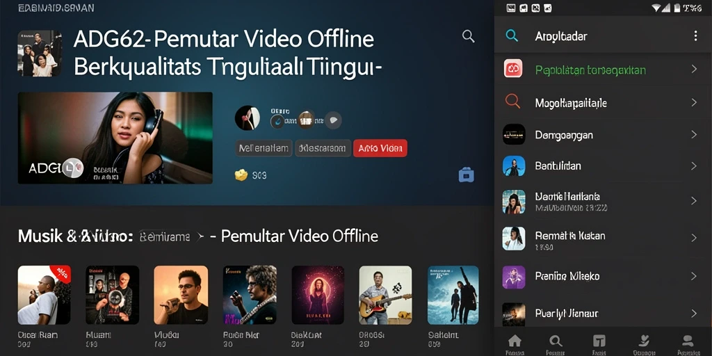 Antarmuka pengguna ADG62 untuk pemutar video offline yang intuitif.