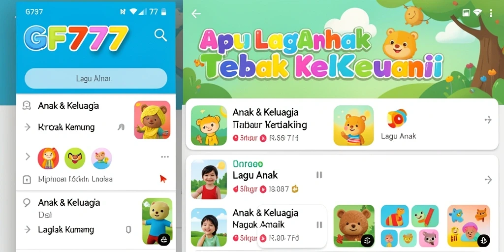 Tampilan antarmuka GF777 yang ramah anak dengan berbagai pilihan lagu.