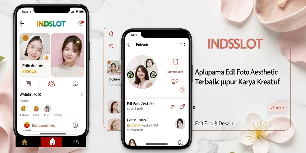 Antarmuka INDSLOT menampilkan filter dan efek editing foto aesthetic.