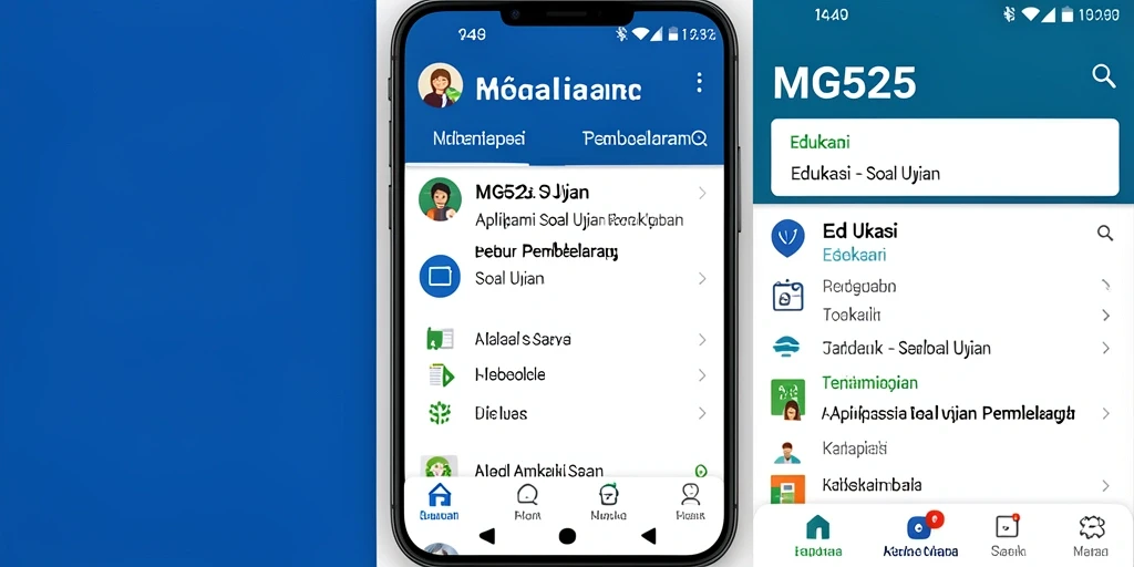 Antarmuka MG525 menunjukkan fitur soal ujian yang interaktif dan edukatif.